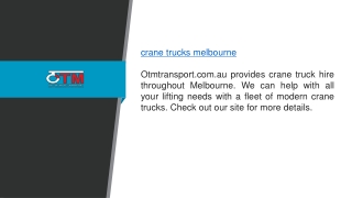 Crane Trucks Melbourne Otmtransport.com.au