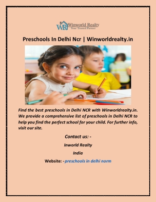 Preschools In Delhi Ncr  Winworldrealty in