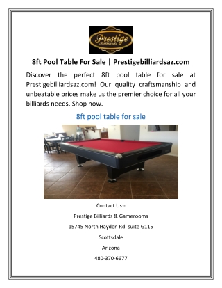 8ft Pool Table For Sale | Prestigebilliardsaz.com