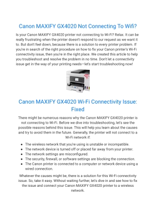 Is Your Canon MAXIFY GX4020 Offline?