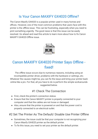 Canon MAXIFY GX4020 Not Printing - Guide