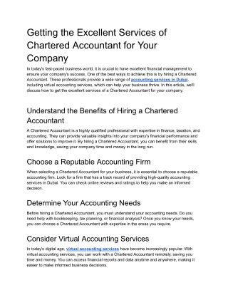 virtual accounting Getting the Excellent Services of Chartered Accountant for Yo