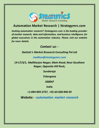 Automation Market Research  Strategymrc com