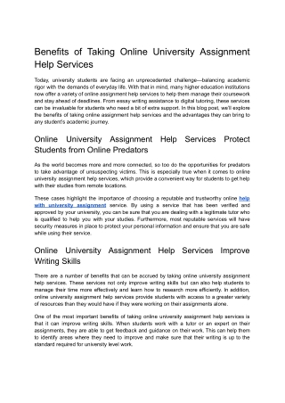 Benefits of Taking Online University Assignment Help Services