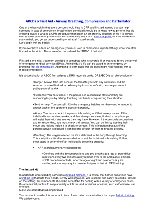 ABCDs of First Aid - Airway, Breathing, Compression and Defibrillator