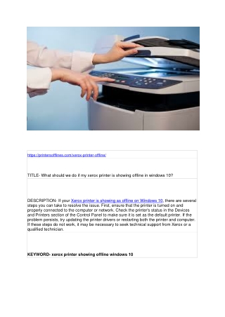 What should we do if my xerox printer is showing offline in windows 10?