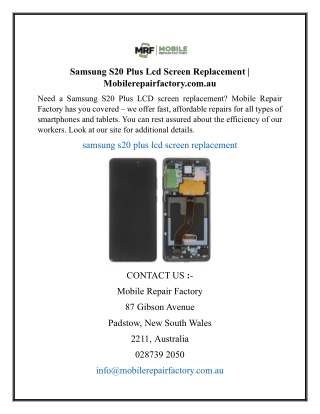 Samsung S20 Plus Lcd Screen Replacement  Mobilerepairfactory.com.au