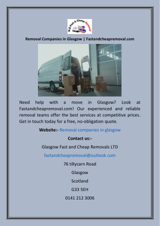 Removal Companies in Glasgow  Fastandcheapremoval