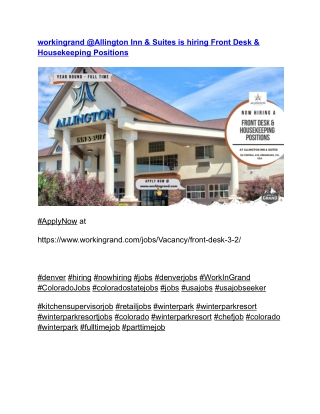 workingrand @Allington Inn & Suites is hiring Front Desk & Housekeeping Positions