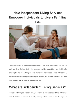 How Independent Living Services Empower Individuals to Live a Fulfilling Life