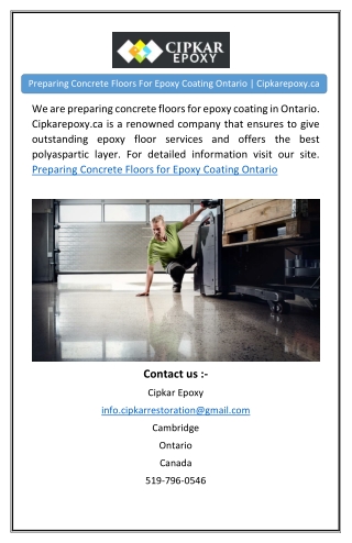 Preparing Concrete Floors For Epoxy Coating Ontario | Cipkarepoxy.ca