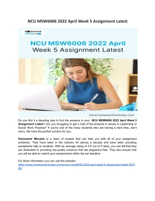 NCU MSW6006 2022 April Week 5 Assignment Latest