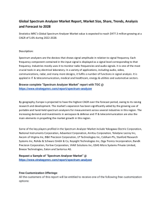 Global Spectrum Analyzer Market Report, Market Size, Share, Trends, Analysis and