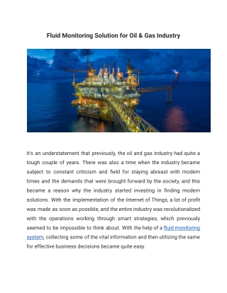 Fluid Monitoring Solution for Oil & Gas Industry