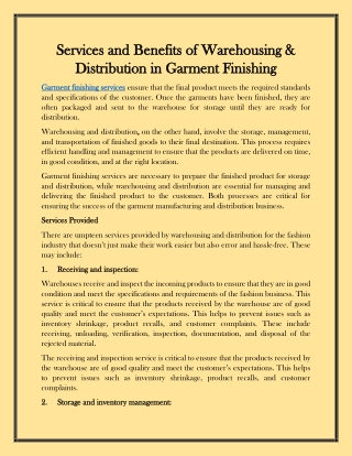 Services and Benefits of Warehousing & Distribution in Garment Finishing