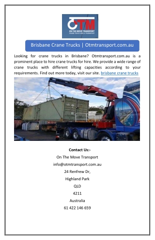 Brisbane Crane Trucks | Otmtransport.com.au