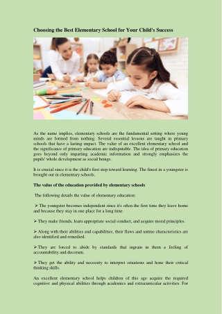 Importance of Choosing the Right Elementary School