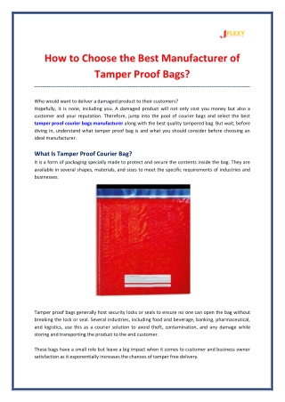 How to Choose the Best Manufacturer of Tamper Proof Bags?
