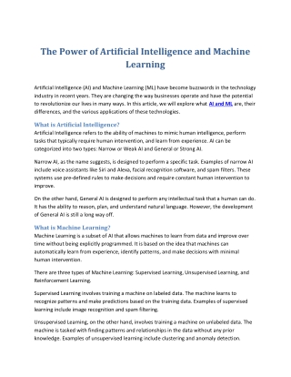 The Power of Artificial Intelligence and Machine Learning