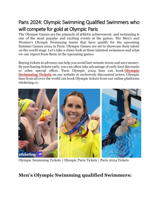 Paris 2024 Olympic Swimming Qualified Swimmers who will compete for gold at Olympic Paris