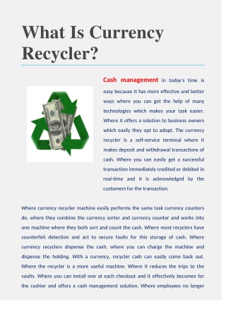 What Is Currency Recycler