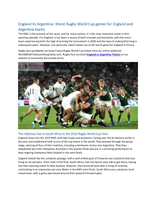England Vs Argentina Worst Rugby World Cup games for England and Argentina teams