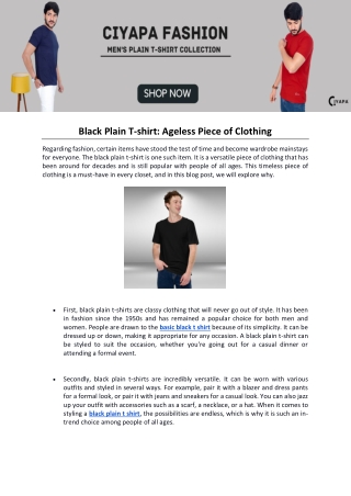 Black Plain T-shirt Ageless Piece of Clothing