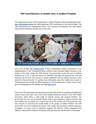 TDP Contributions to Health Care in Andhra Pradesh