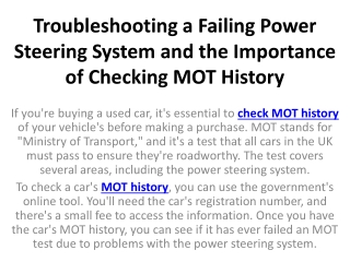 Troubleshooting a Failing Power Steering System and the Importance of Checking MOT History