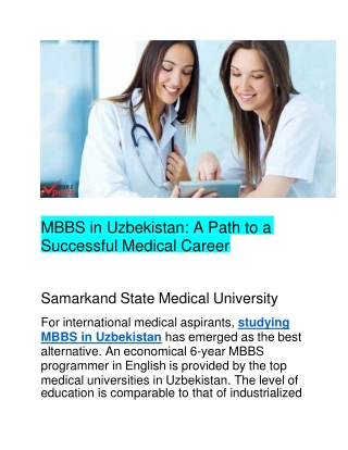 MBBS in Uzbekistan A Path to a Successful Medical Career.