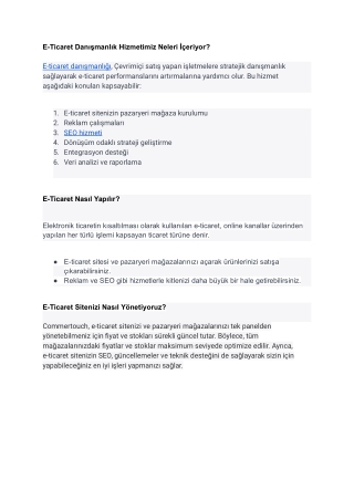 E-Ticaret Danışmanlık Hizmeti