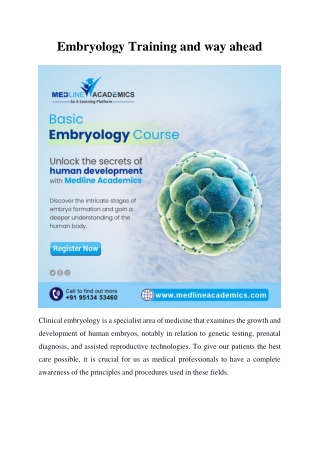 Embryology Training and way ahead