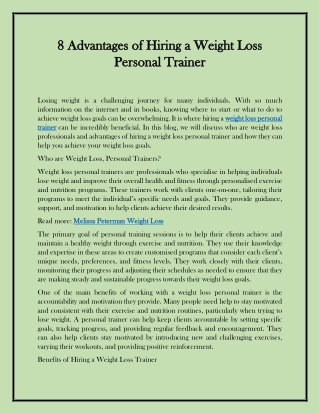 8 Advantages of Hiring a Weight Loss Personal Trainer