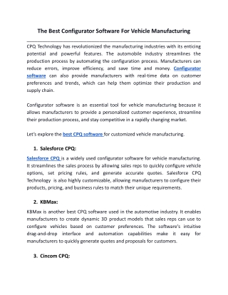 The Best Configurator Software For Vehicle Manufacturing