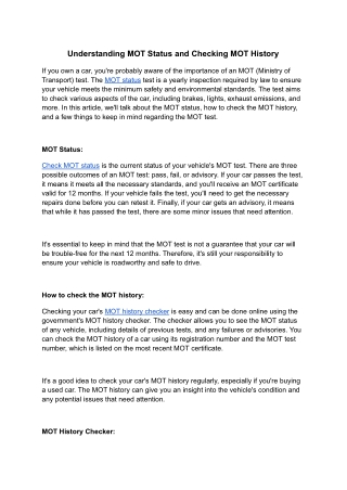 Understanding MOT Status and Checking MOT History