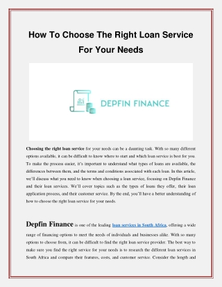 How To Choose The Right Loan Service For Your Needs