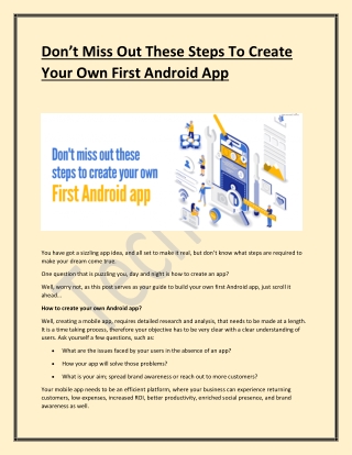 Don’t Miss Out These Steps To Create Your Own First Android App