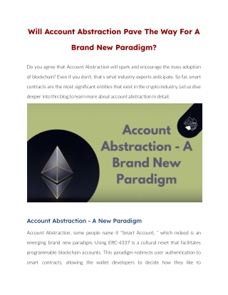 Will Account Abstraction Pave The Way For A Brand New Paradigm