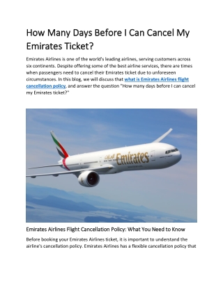 How Many Days Before I Can Cancel My Emirates Ticket