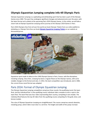 Olympic Equestrian Jumping complete info till Olympic Paris