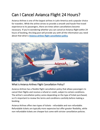 Can I Cancel Avianca Flight 24 Hours