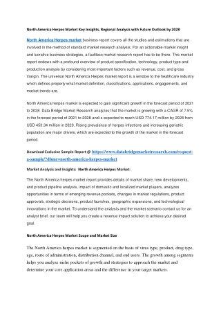 North America Herpes Market Key Insights, Regional Analysis with Future Outlook by 2028