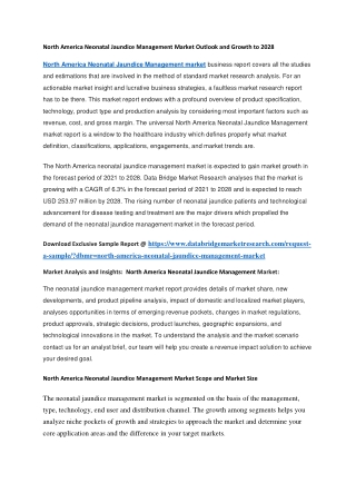 North America Neonatal Jaundice Management Market Outlook and Growth to 2028