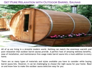 Get Pure Relaxation with Outdoor Barrel Saunas