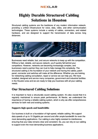 Highly Durable Structured Cabling Solutions in Houston