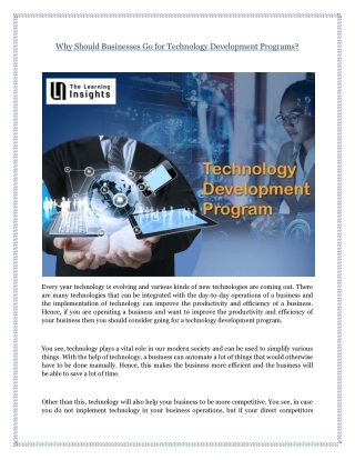 Why Should Businesses Go for Technology Development Programs?