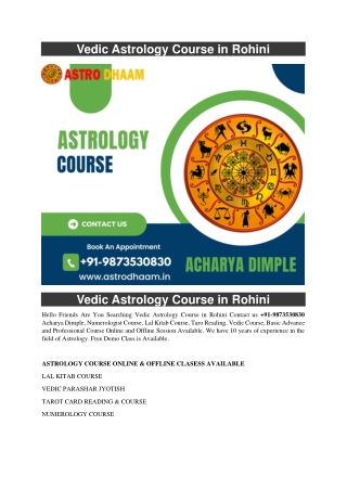 Vedic Astrology Course in Rohini  91-9873530830