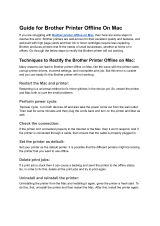Guide For Brother Printer Offline On Mac | Fix It