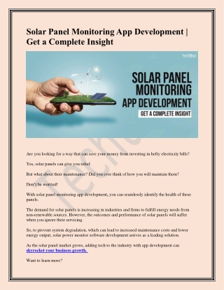 Solar Panel Monitoring App Development-Get a Complete Insight