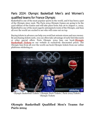 Paris 2024 Olympic Basketball Men’s and Women’s qualified teams for France Olympic